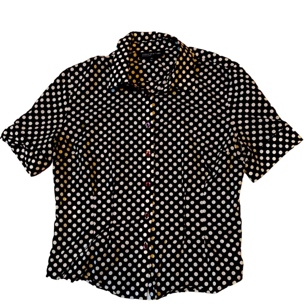 Jones New York Pure Cotton Brown Polka Dot Tailored Blouse. L